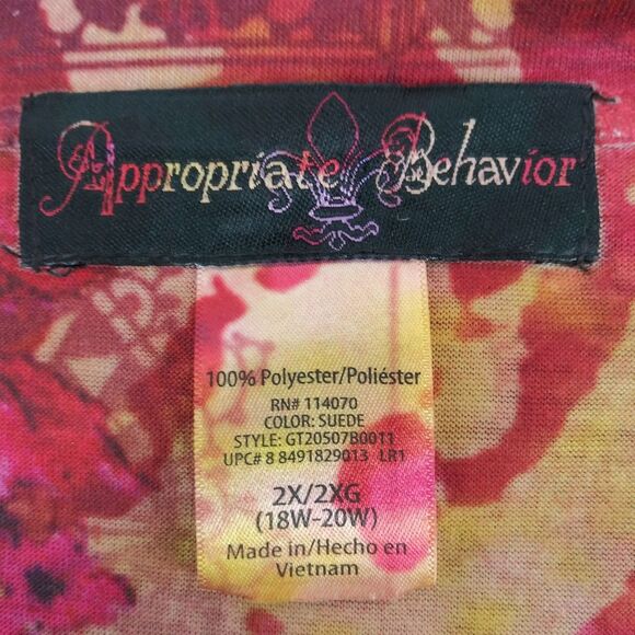 Appropriate Behavior Shirt Womens Plus Size 2X Red Floral Short Sleeve Top - Picture 5 of 6